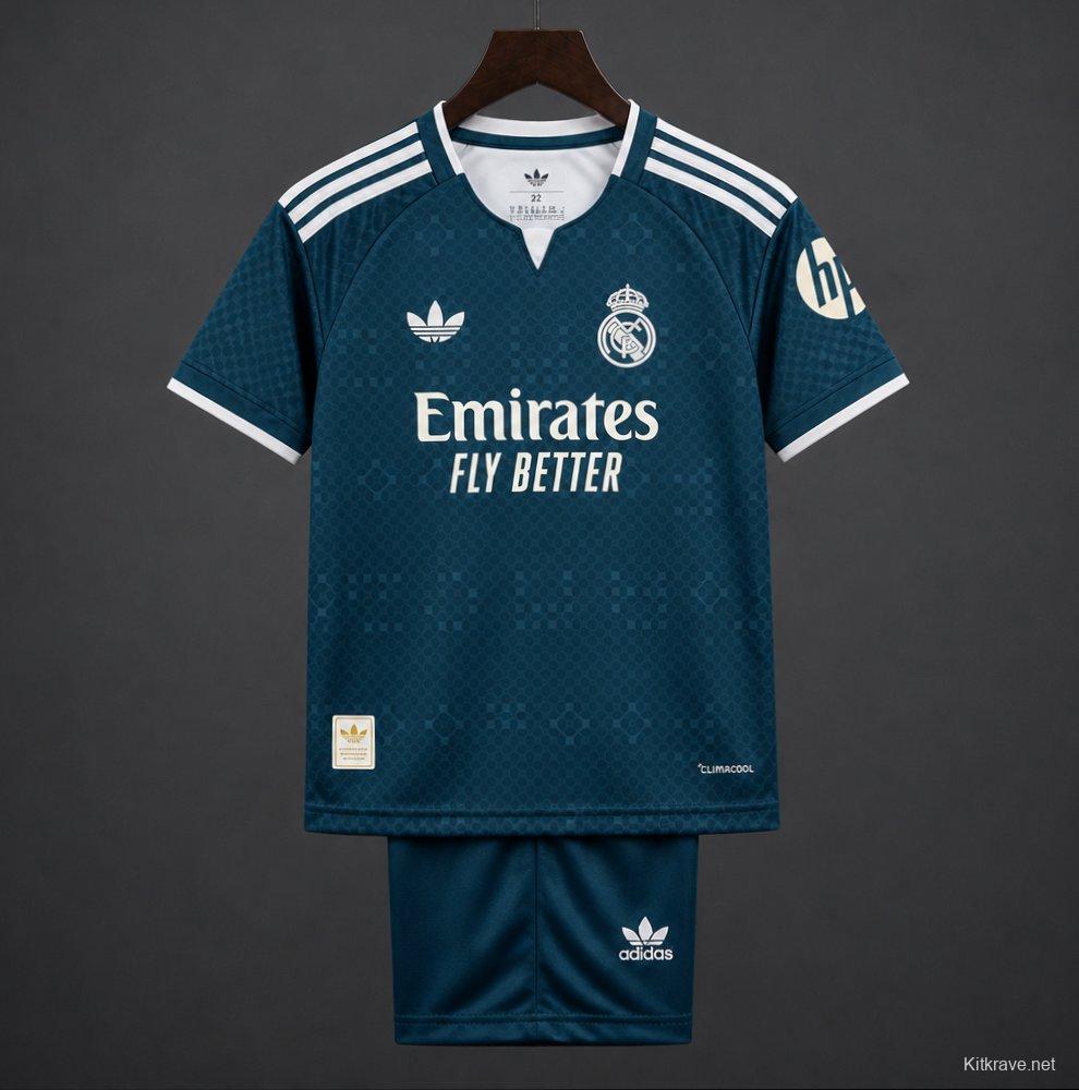 26/27 Kids Real Madrid Teal Away Jersey Kit