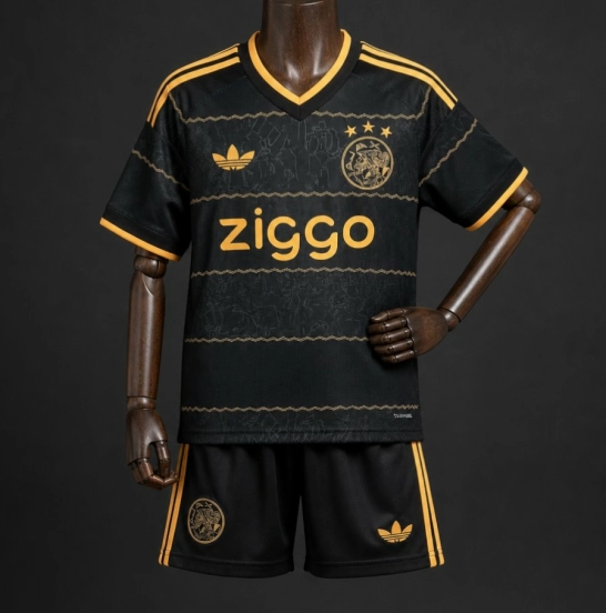 Kids 26/27 Ajax Black & Gold Away Jersey Kit