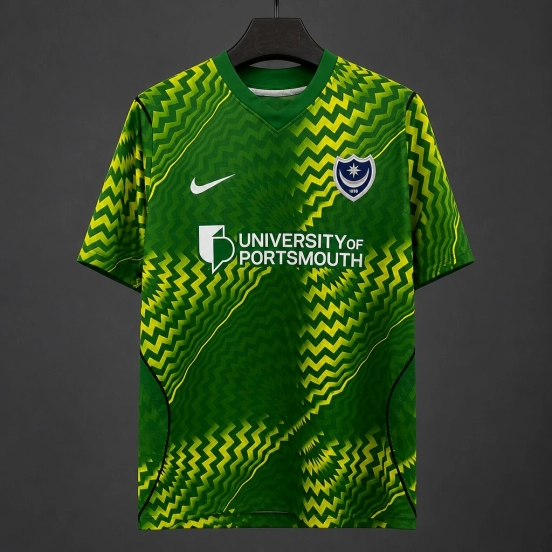 26/27 Portsmouth FC Goalkeeper Green with Yellow Zigzag Wave Pattern Jersey