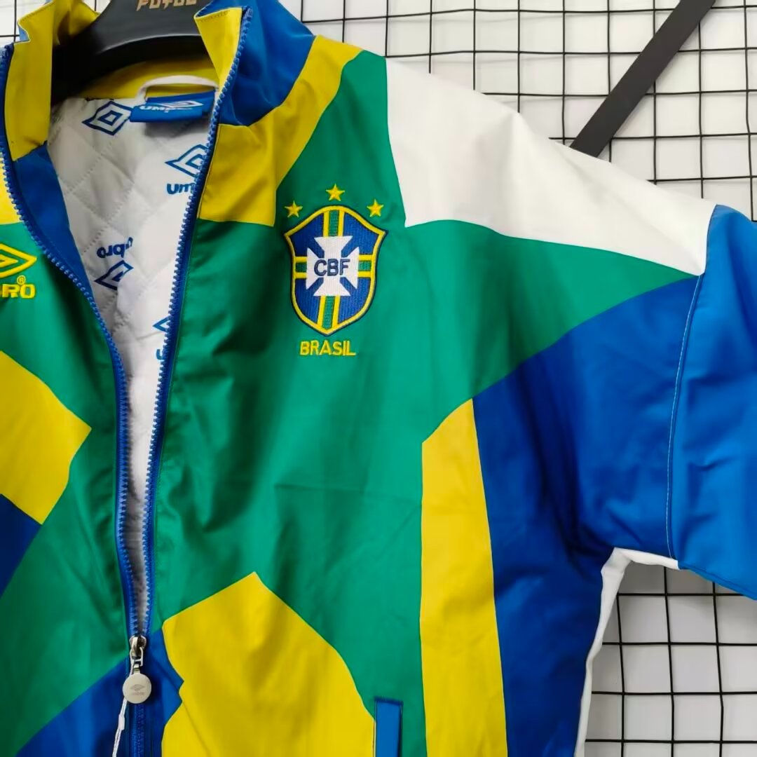 2026 Brazil Blue/White/Yellow Full Zipper Padded Jacket
